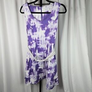 Calvin‎ Klein Daisy Floral Feminine Flowy Dress Sleeveless Midi V-Neck Belt Sz 8